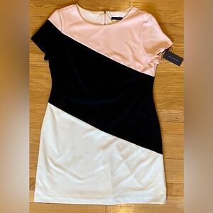 NWT Tommy Hilfiger Black Pink White Striped Knee Length Dress 14 Dress